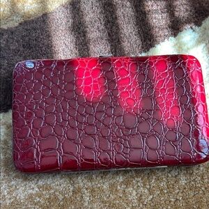 Croc-Embossed Glossy Red Wallet Clutch